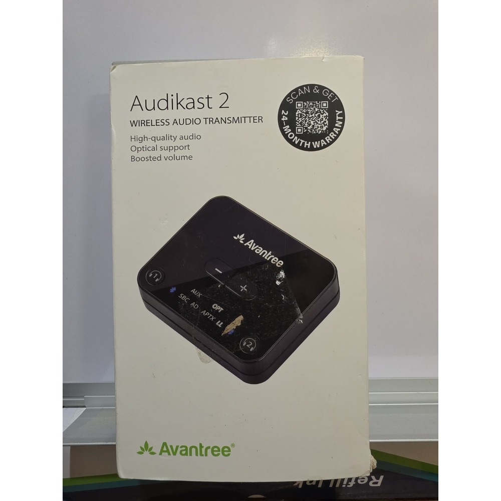 Avantree Audikast 2 Wireless Audio Transmitter for TVs with Optical NEW Open Box